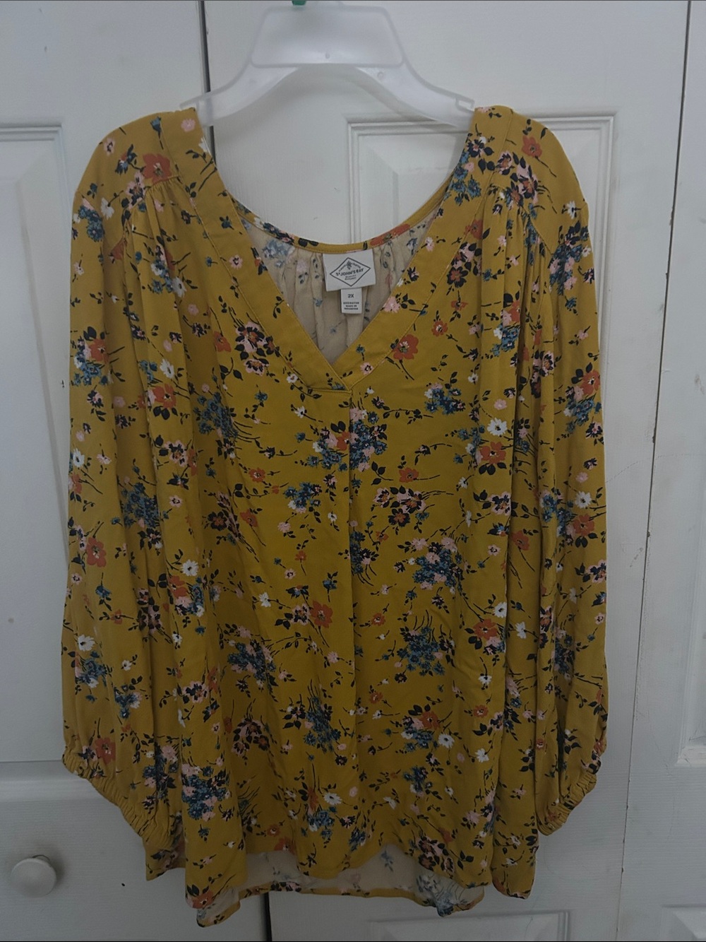 St. John's Bay Mustard Floral V-Neck Blouse